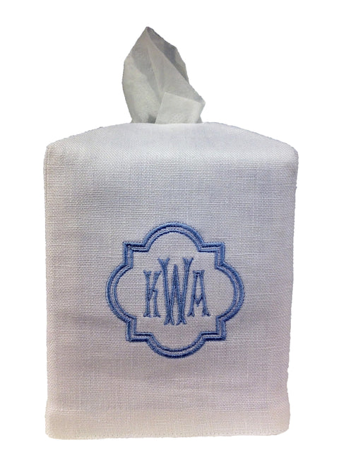 Monogrammed Tissue Box Cover: Linen